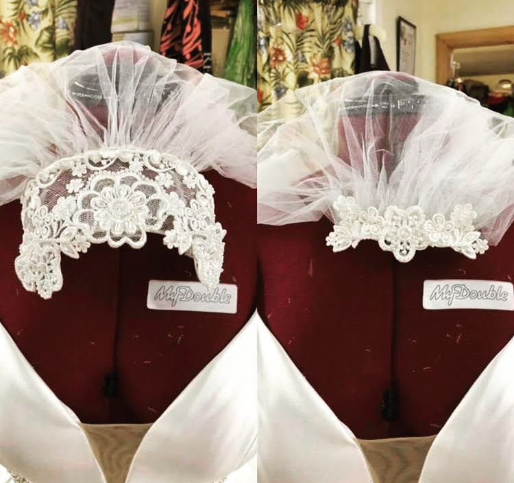 On left mothers original veil and on right daughters vision made for her wedding day